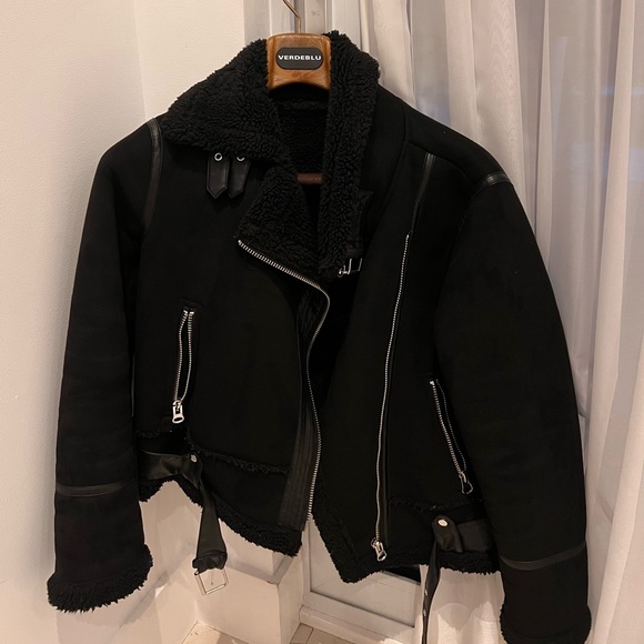 ZARA FLEECE BIKER JACKET - Picture 1 of 5